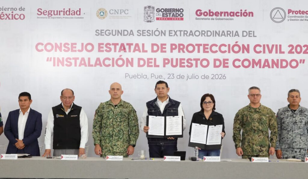 Instalación del Puesto de Mando de Protección Civil en Puebla para atender emergencias por lluvias