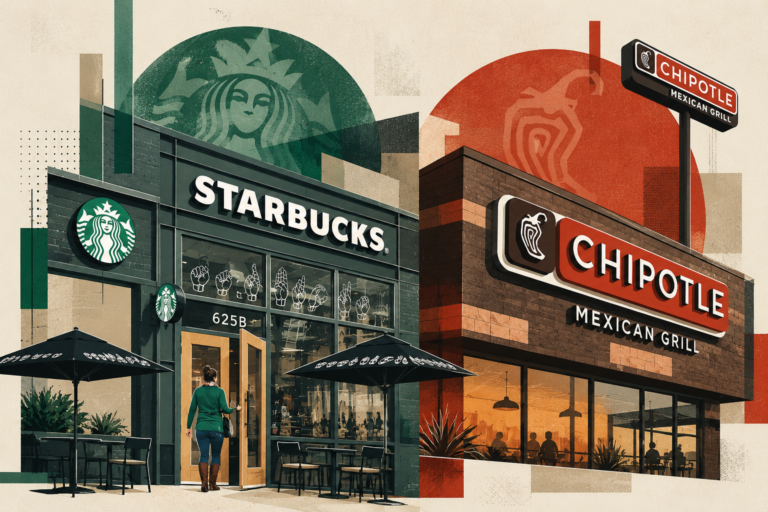 Collage editorial de Starbucks y Chipotle